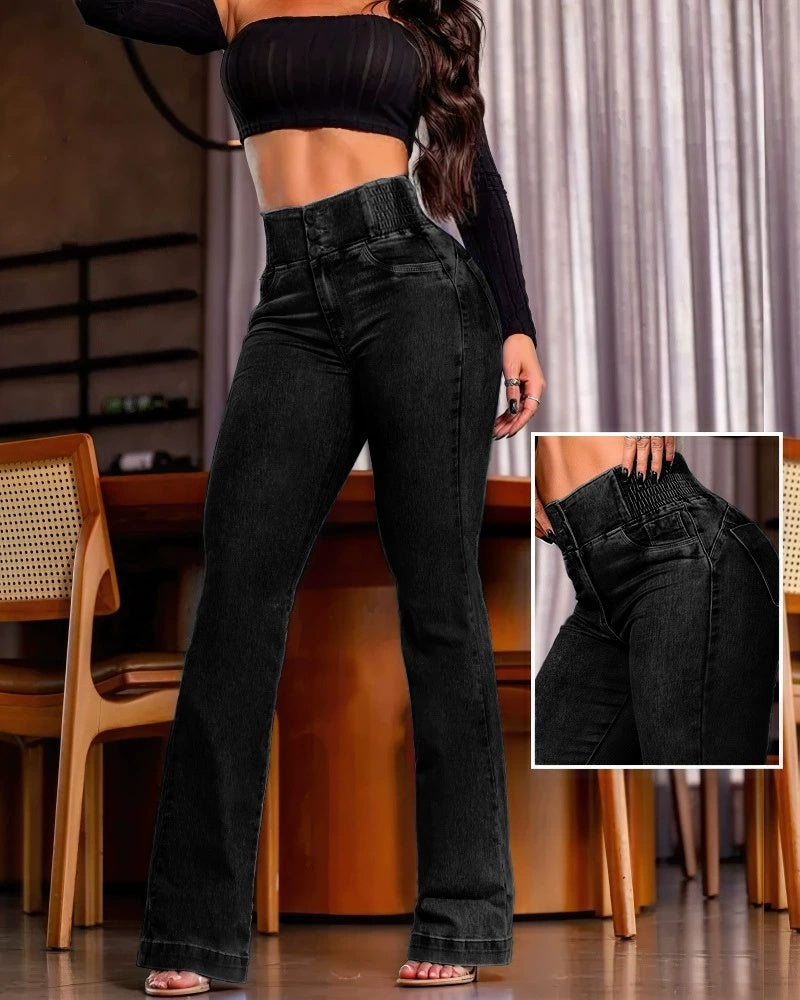 Jean skinny denim taille haute avec ceinture élastique