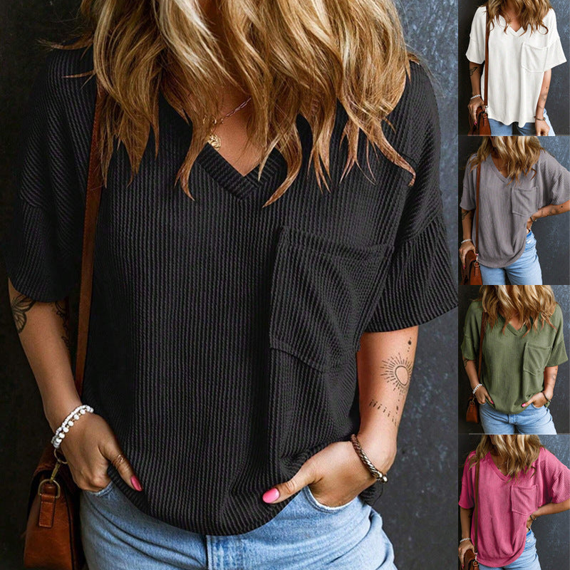 Pull col en V tendance à manches courtes