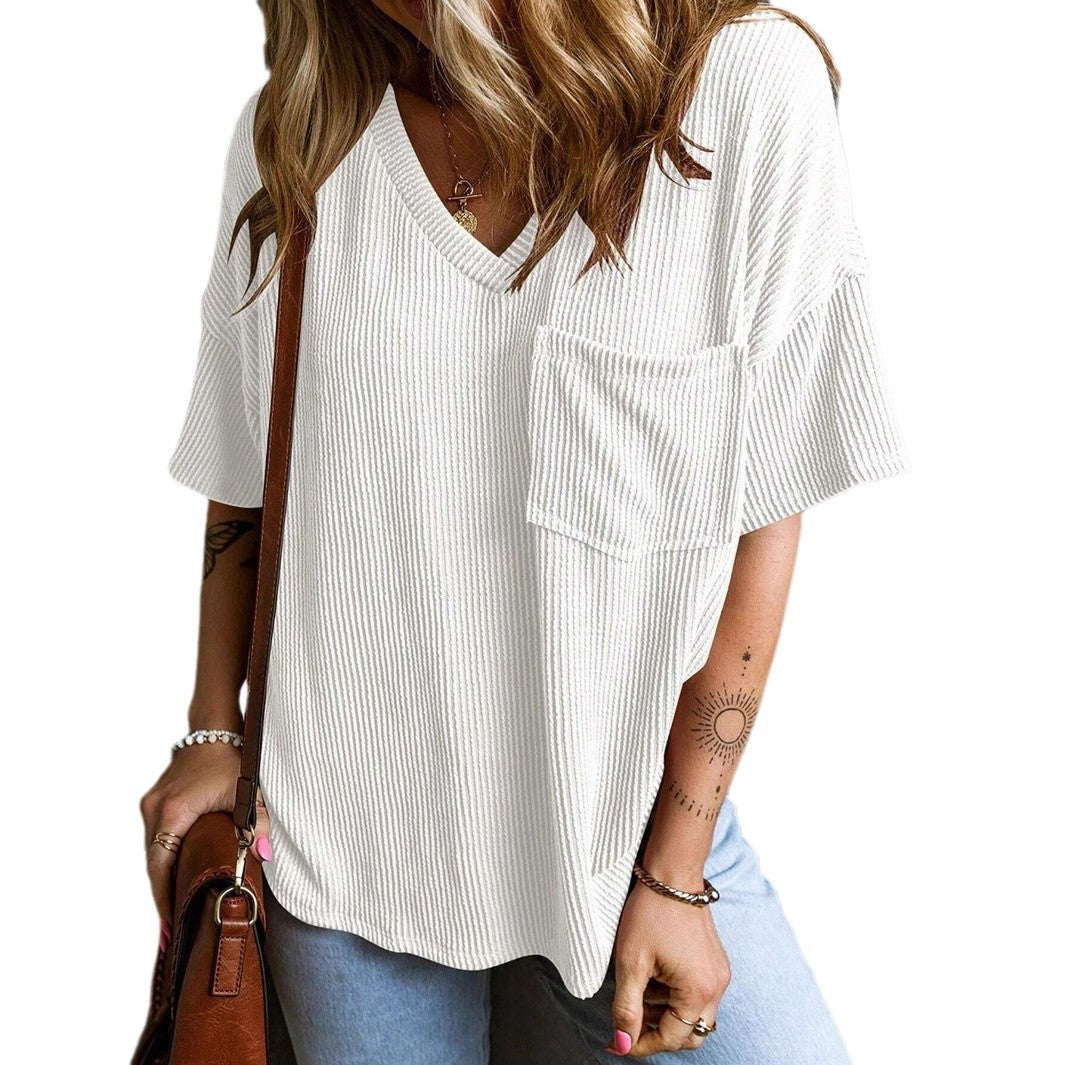 Pull col en V tendance à manches courtes