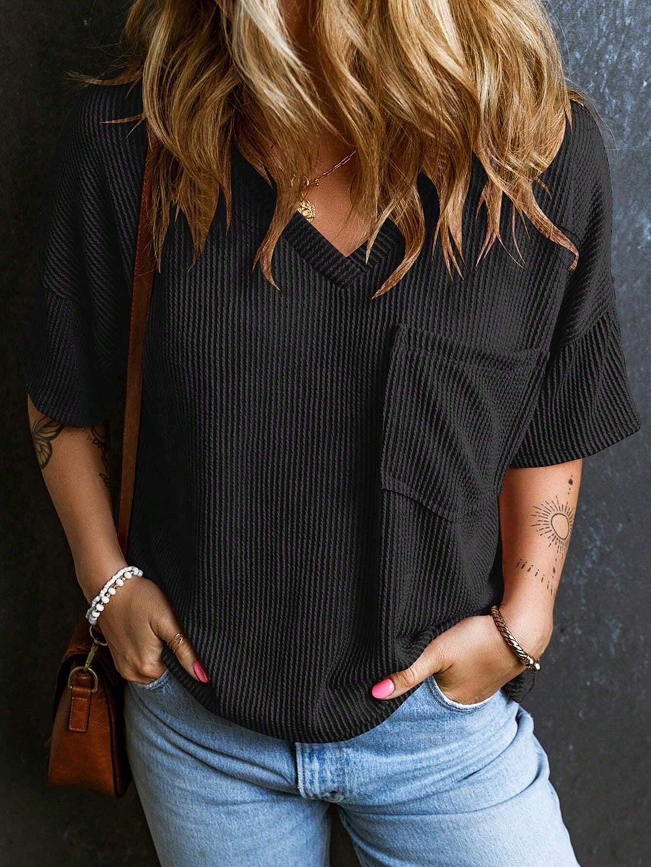 Pull col en V tendance à manches courtes