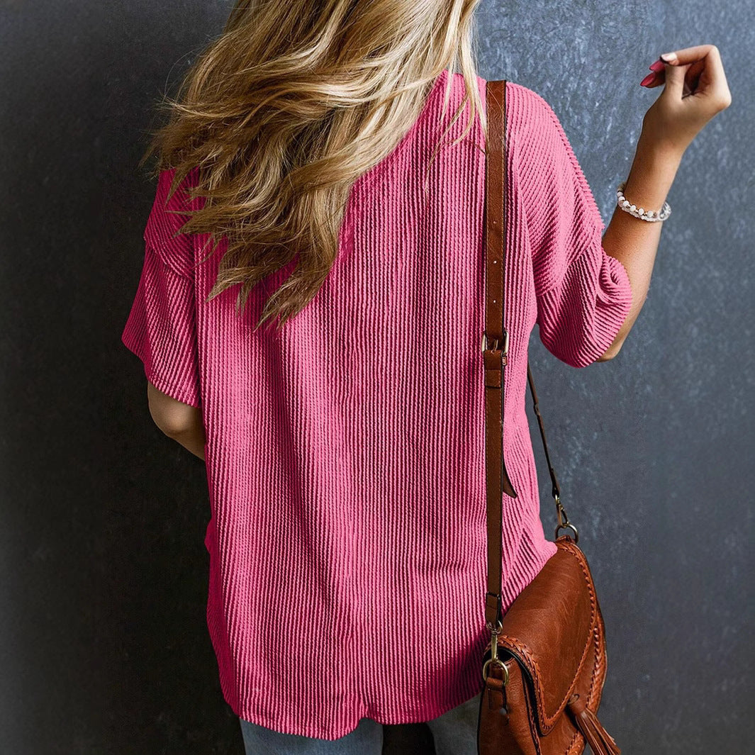 Pull col en V tendance à manches courtes