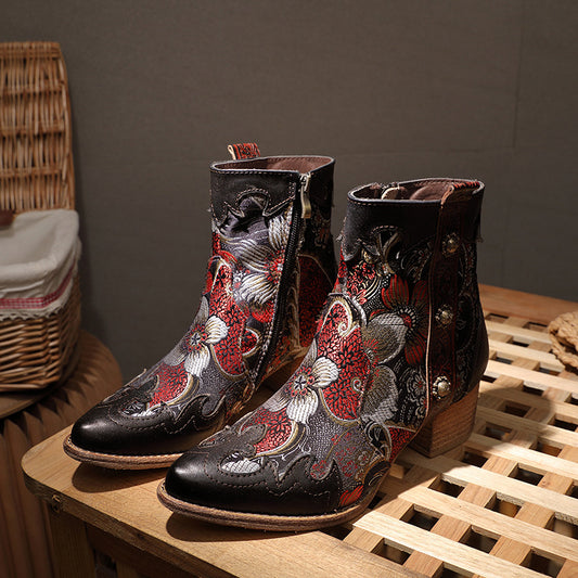Bottines en Cuir Brodé – Élégance Artisanale et Charme Intemporel