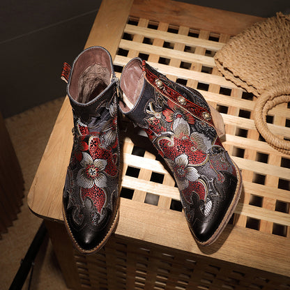 Bottines en Cuir Brodé – Élégance Artisanale et Charme Intemporel