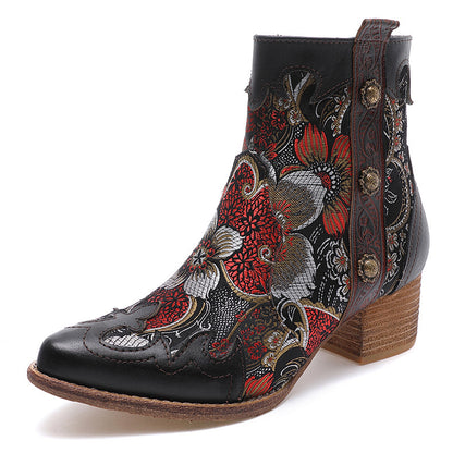 Bottines en Cuir Brodé – Élégance Artisanale et Charme Intemporel