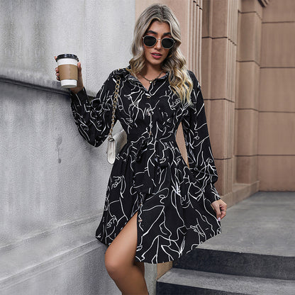 Robe Chemise Imprimée à Manches Longues pour Femme