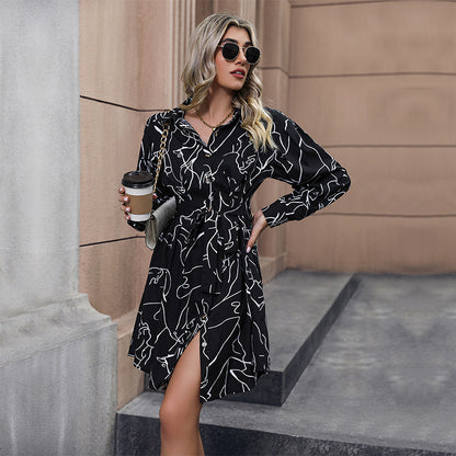 Robe Chemise Imprimée à Manches Longues pour Femme
