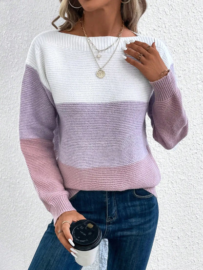 Pull Tricolore Élégant pour Femme – Confortable et Casual