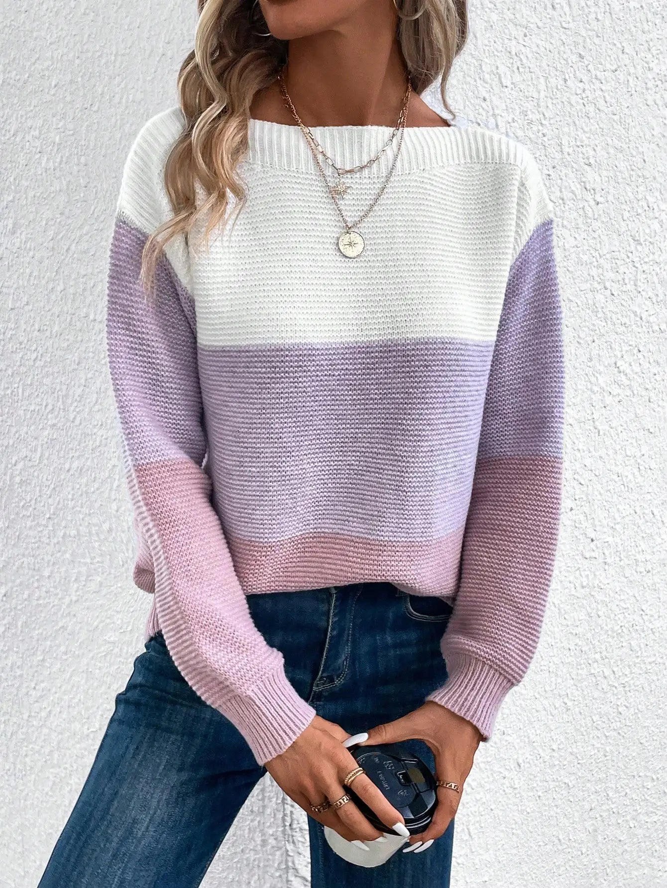 Pull Tricolore Élégant pour Femme – Confortable et Casual