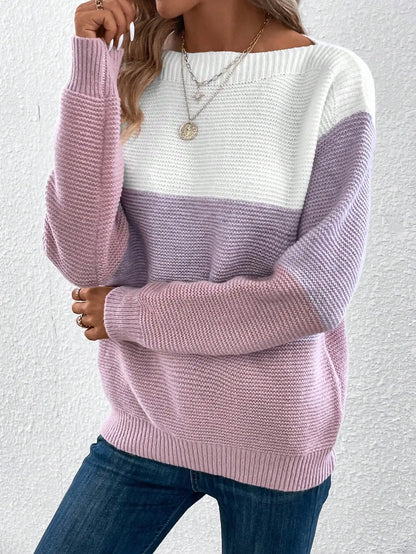 Pull Tricolore Élégant pour Femme – Confortable et Casual