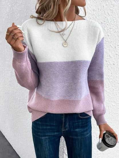 Pull Tricolore Élégant pour Femme – Confortable et Casual