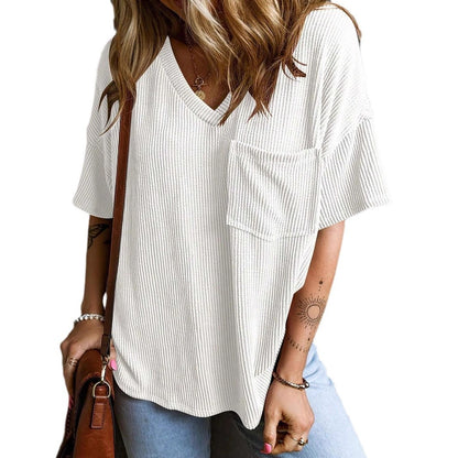 Pull col en V tendance  à manches courtes