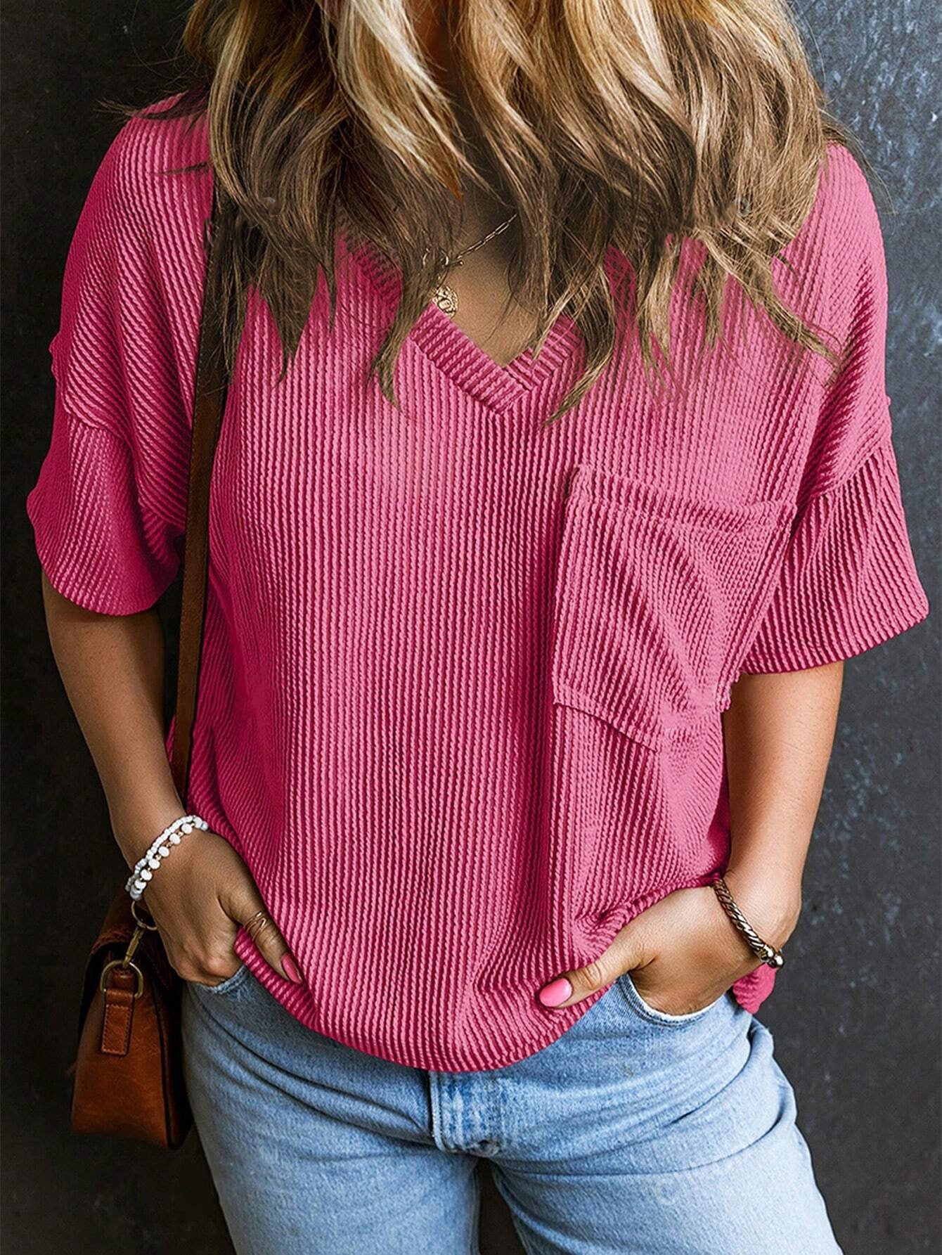 Pull col en V tendance  à manches courtes