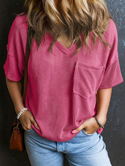 Pull col en V tendance  à manches courtes
