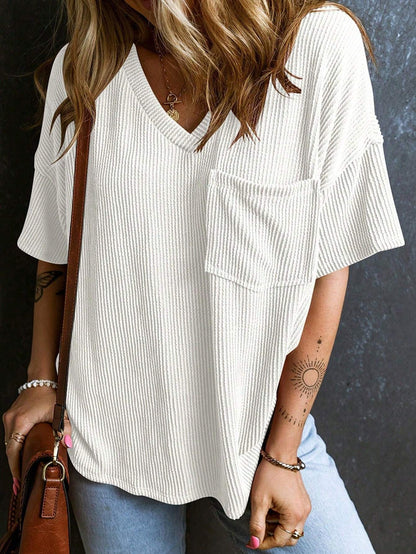 Pull col en V tendance  à manches courtes